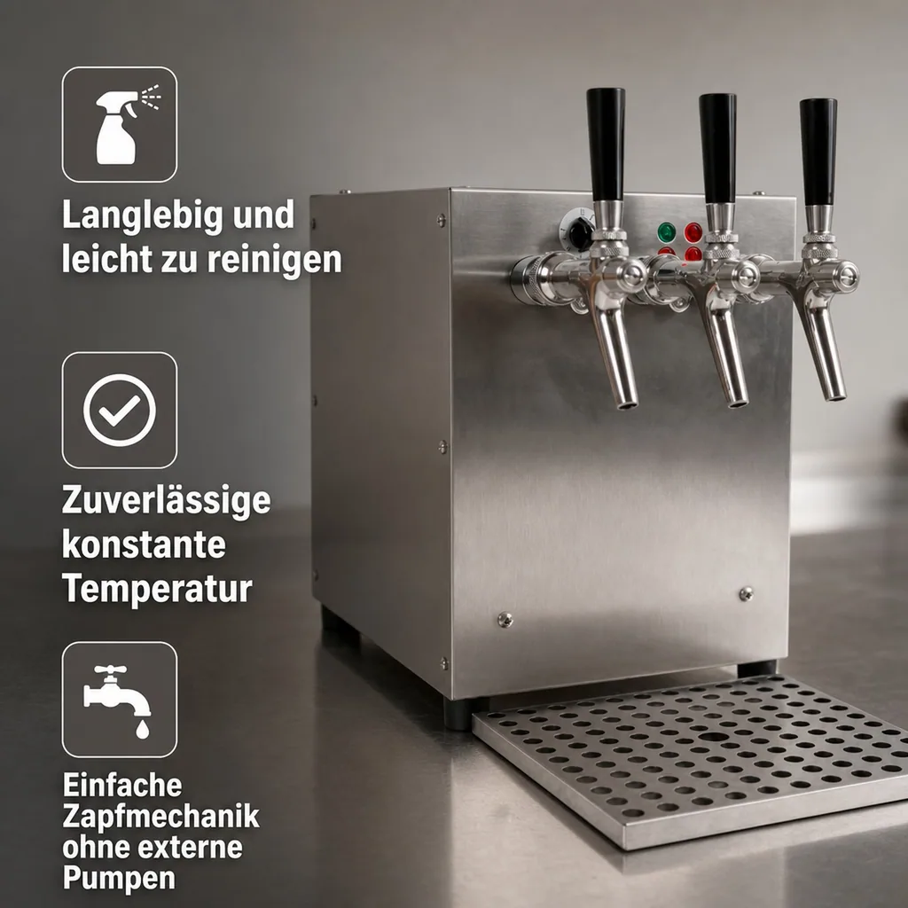 Glühweinzapfanlage, Getränke-Durchlauferhitzer, 3-leitig mit integriertem Luftkompressor, 9kW, Edelstahl-Gehäuse