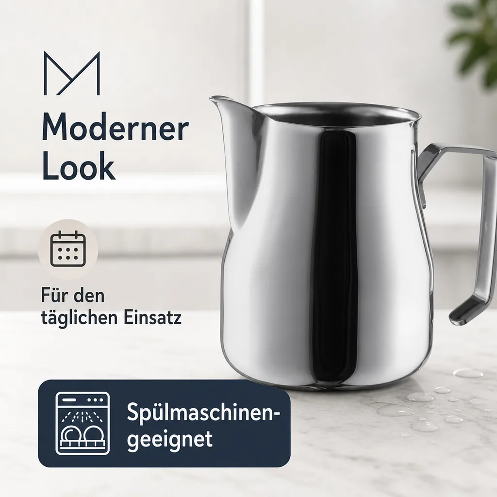 Edelstahl Milchkännchen (500 ml) | Gießer für Milch & Milchschaum | Spülmaschinengeeignet