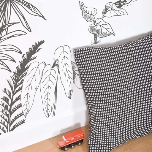 Lilipinso Vlies Wandbild Dinosaurier mit Palmen grau