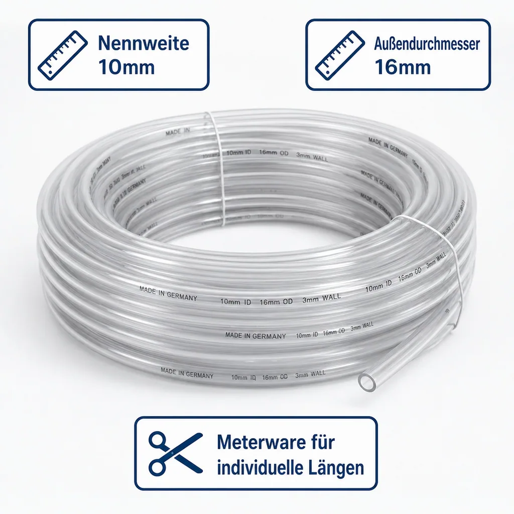 Bierschlauch, Bierleitung - Meterware, Weich, Glasklar - 10mm