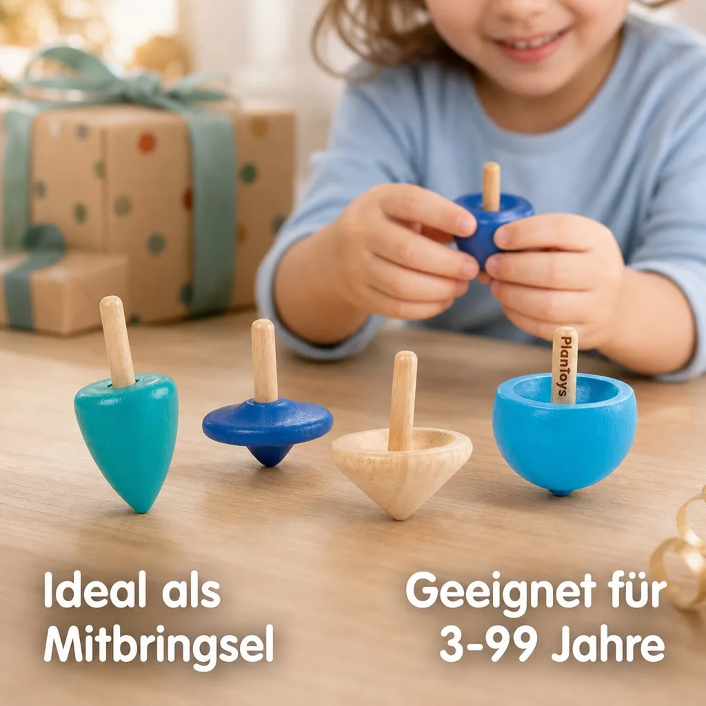 Plan Toys Kinder Kreisel-Set Holz blau