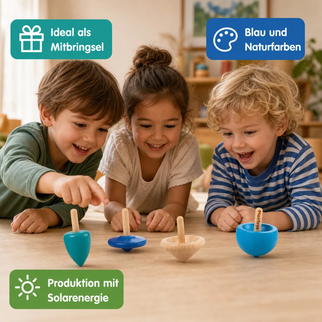 Plan Toys Kinder Kreisel-Set Holz blau