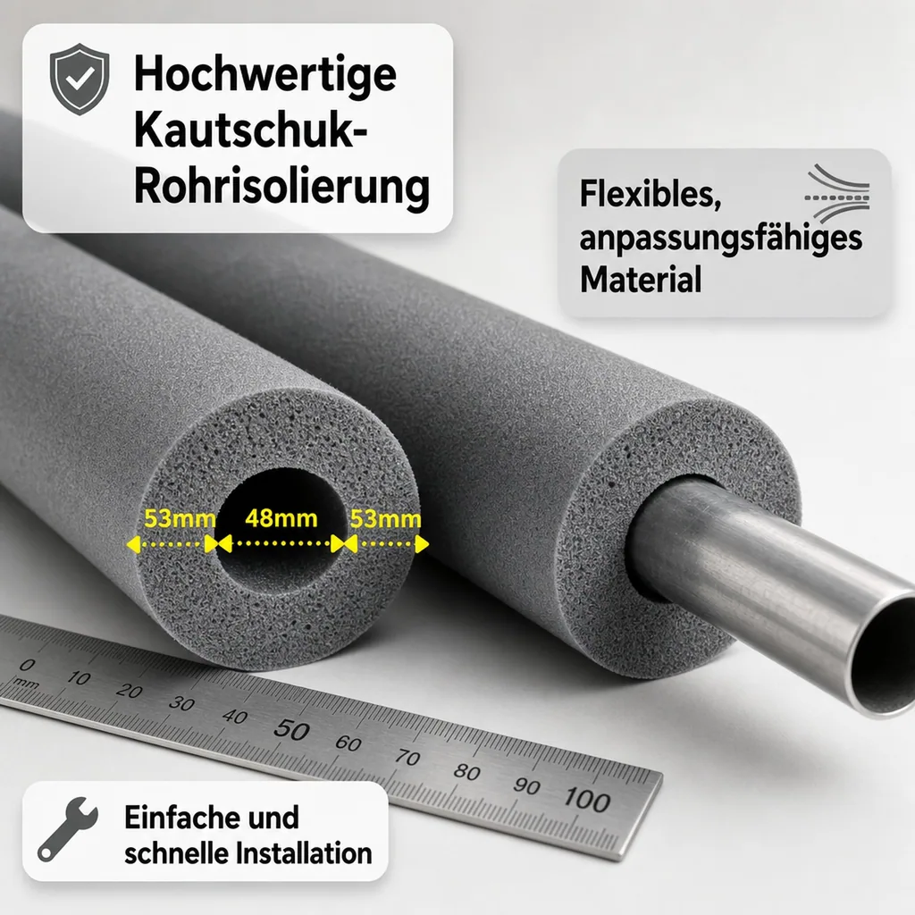 Rohrisolierung Kautschuk, 2m, Ø 48mm x 40mm, Heizung