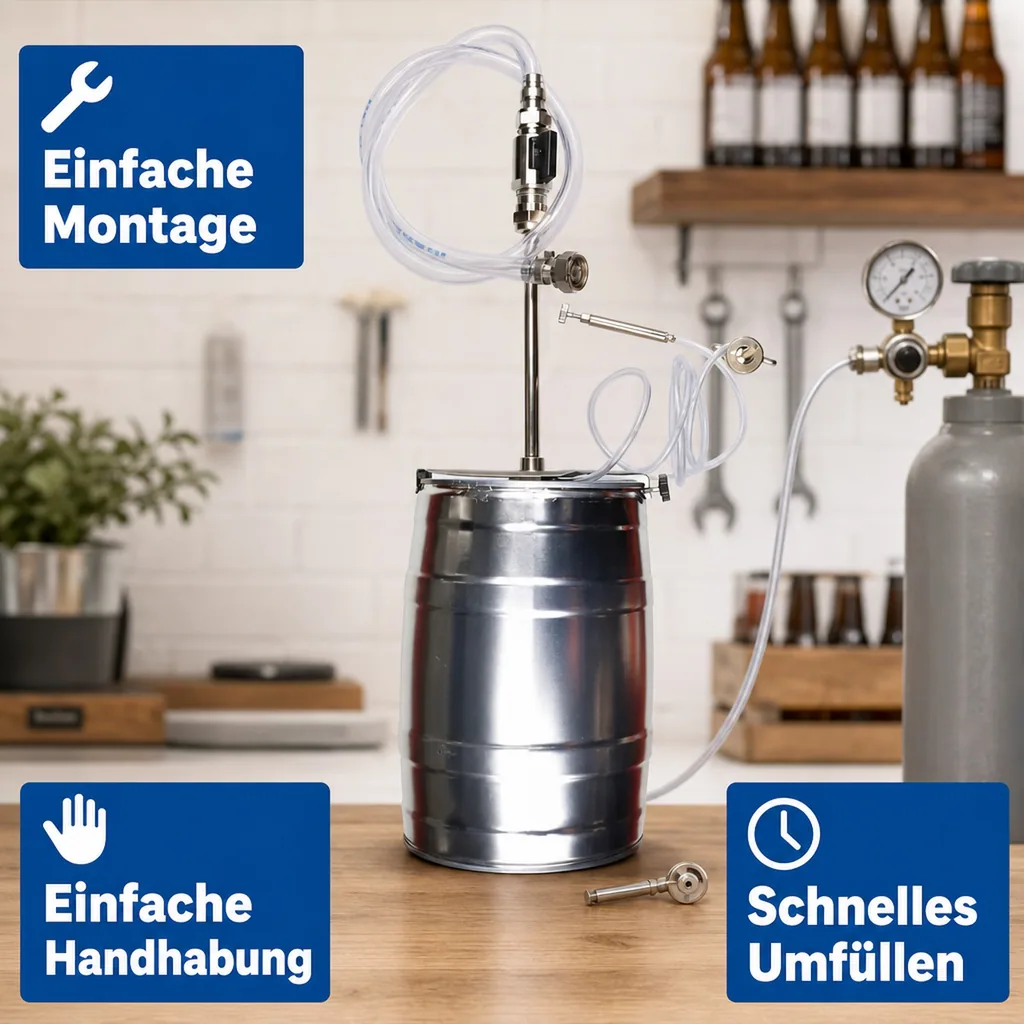 Füllgerät für 5-Liter-Partyfass - Bier umfüllen mit Gegendruck & ohne Kohlensäureverlust