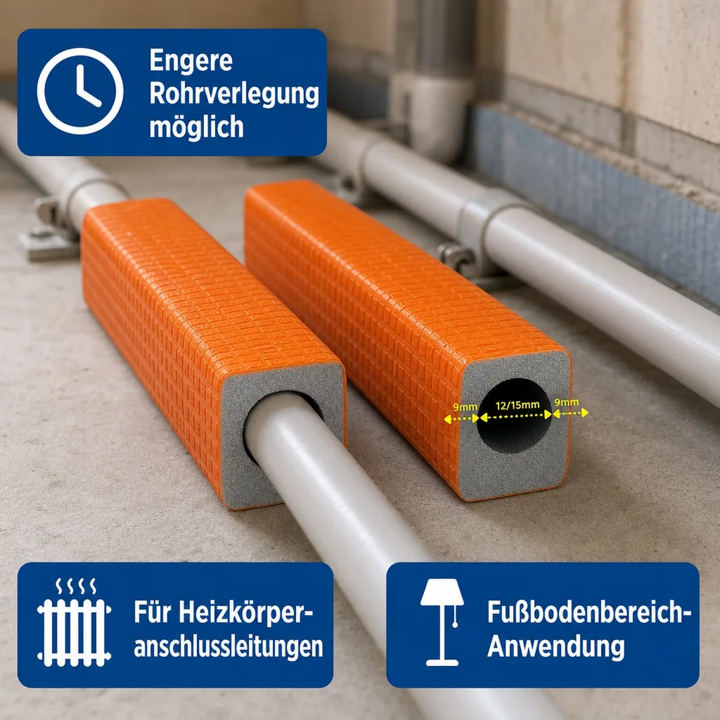 Rohrisolierung, kompakte Rohrisolierung 1 m Ø 12/15 mm, 9 mm Dämmung