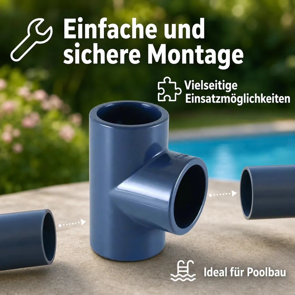 PVC Fittinge, PVC T-Stück 40mm, PVC-U Muffe PN16