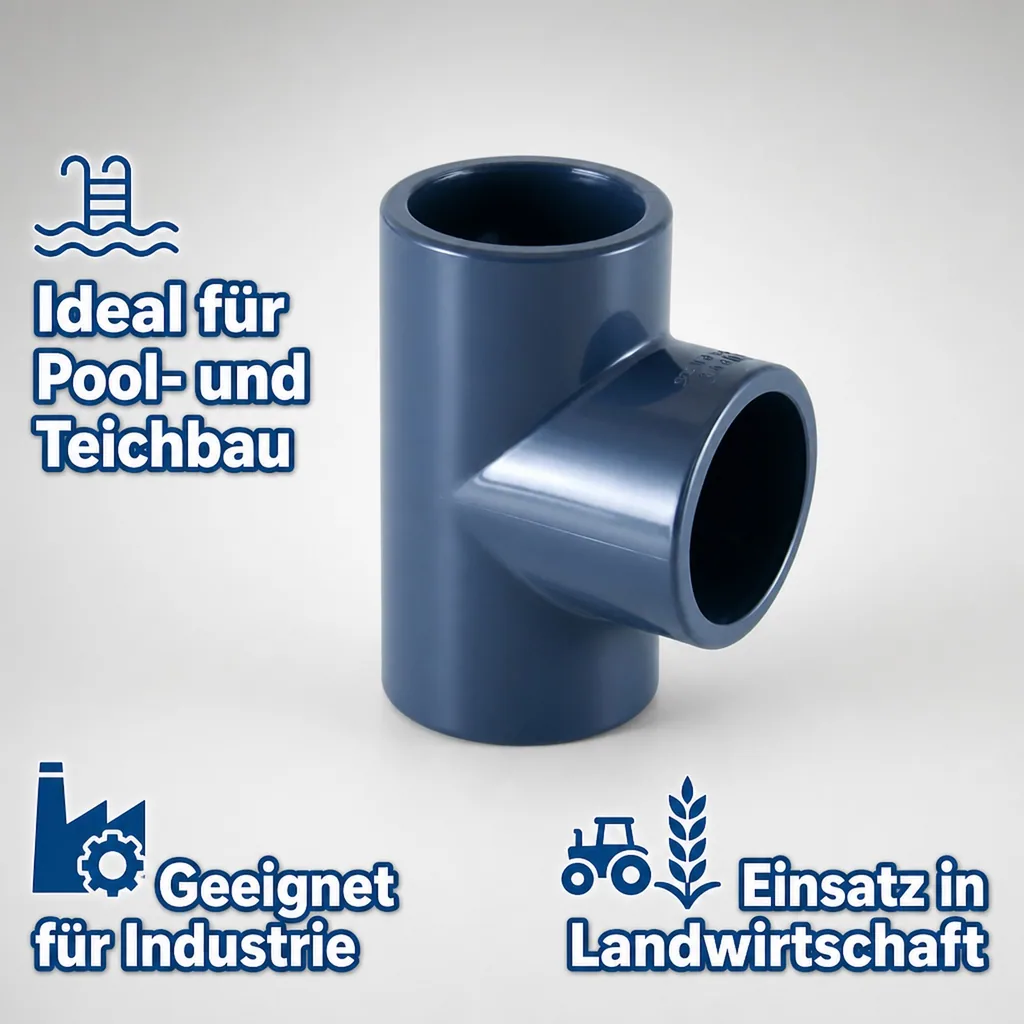 PVC Fittinge, T-Stück 50mm Muffe, PVC-U PN16 Rohrverbinder