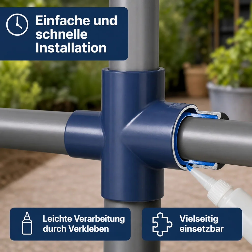 PVC Fittinge, T-Stück 50mm Muffe, PVC-U PN16 Rohrverbinder