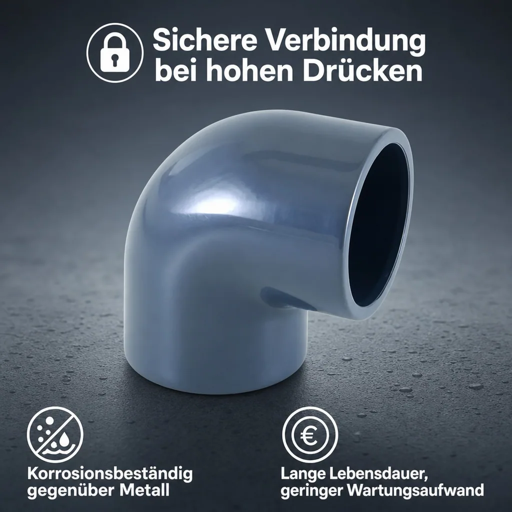 PVC Winkel 90 Grad, Muffe 40mm, PVC-U Fitting PN16