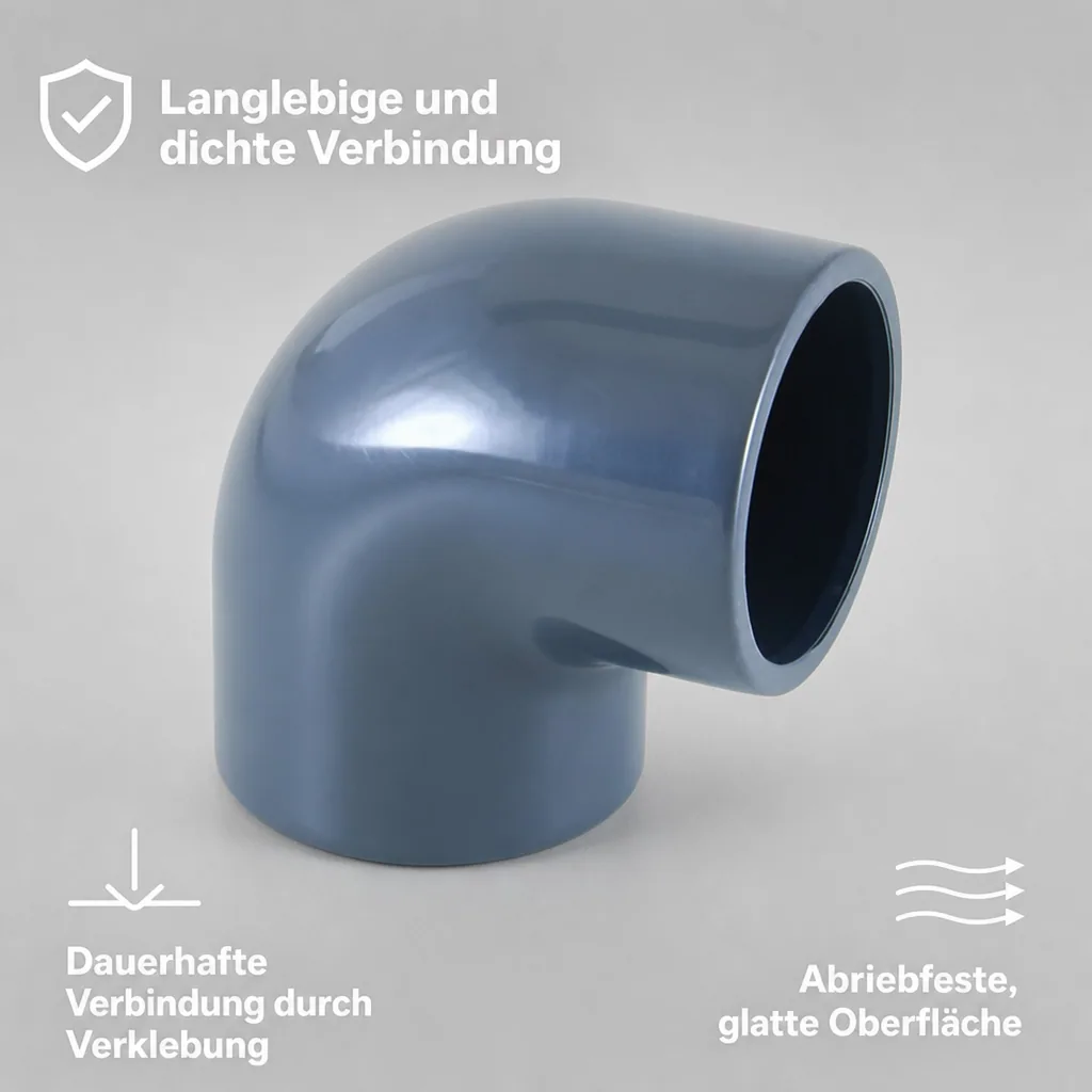 PVC Winkel 50mm, 90 Grad Muffe PN16, Klebefitting
