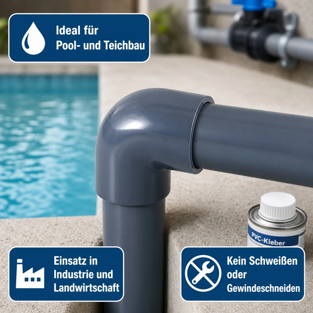 PVC Winkel 50mm, 90 Grad Muffe PN16, Klebefitting