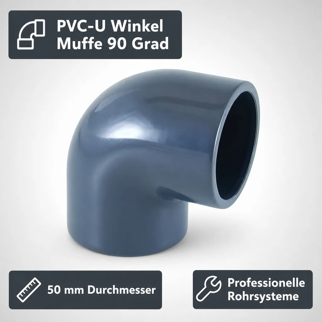 PVC Winkel 50mm, 90 Grad Muffe PN16, Klebefitting