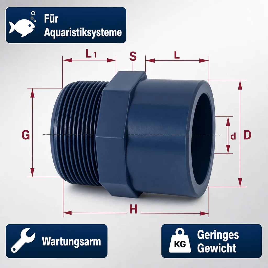 PVC-Anschluss, Übergangsmuffe 63-50mm x 2 Zoll, Klebemuffe PN10