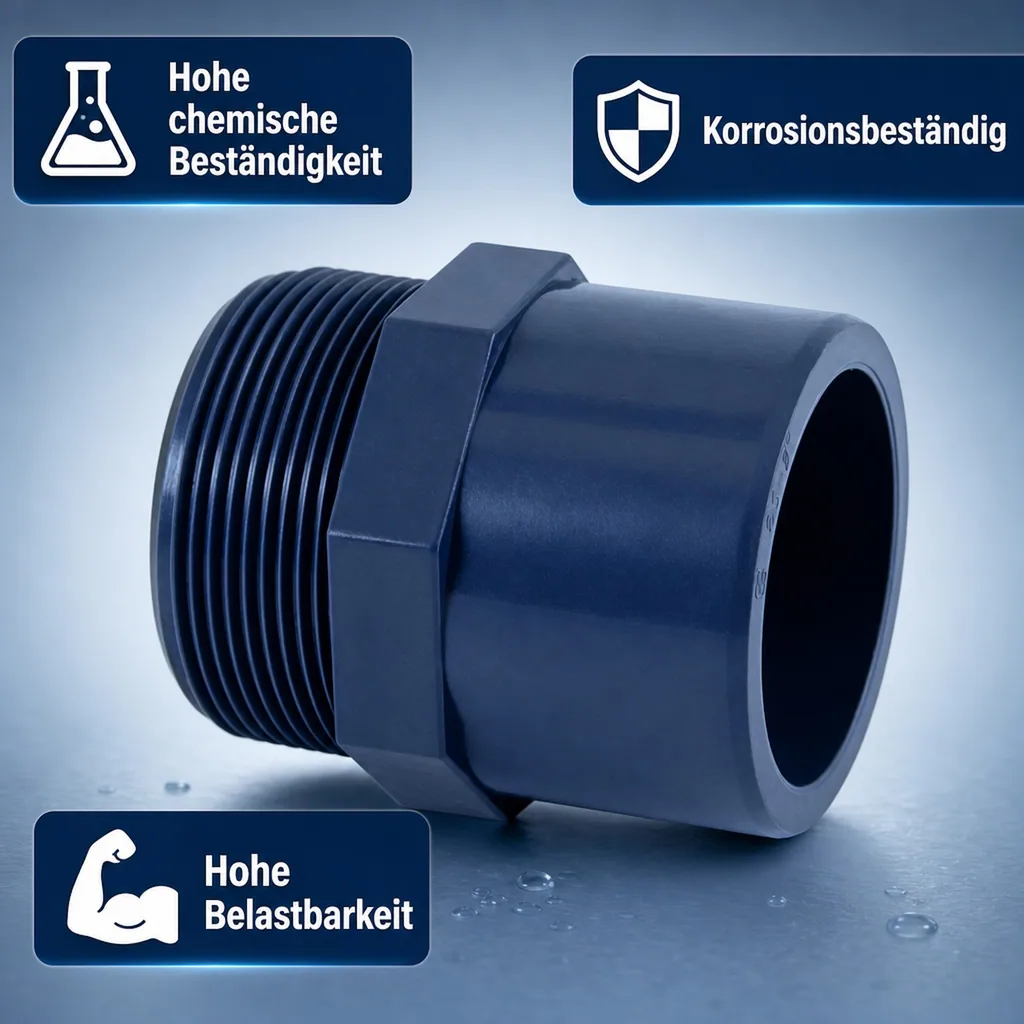 PVC-Anschluss, Übergangsmuffe 63-50mm x 2 Zoll, Klebemuffe PN10
