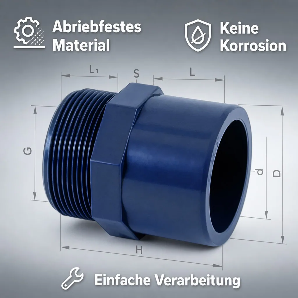 PVC Fittinge, Übergangsmuffe, AG 63-50mm x 1 1/2", PN10, Boni-Shop
