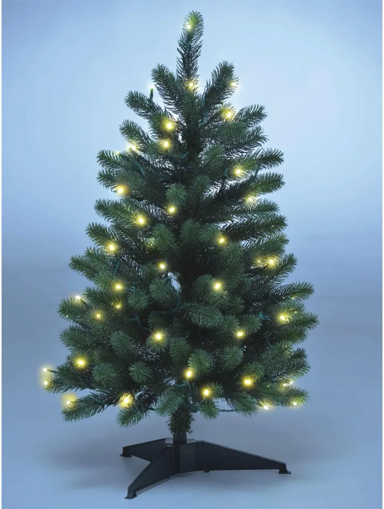 Weihnachtsbaum mit LED-Lichterkette und Standfuß, 85 cm hoch