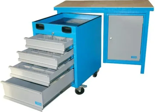 Werkbank 1200 SLT MULTI Tür und Unterrollcontainer, abschließbar