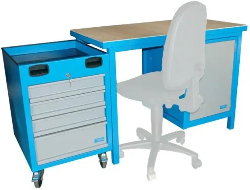 Werkbank 1200 SLT MULTI Tür und Unterrollcontainer, abschließbar