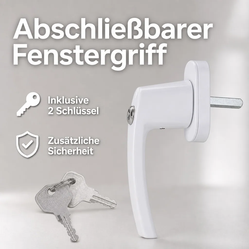 Fenstergriff, abschließbar, mit 2 Schlüsseln, Farbe weiß