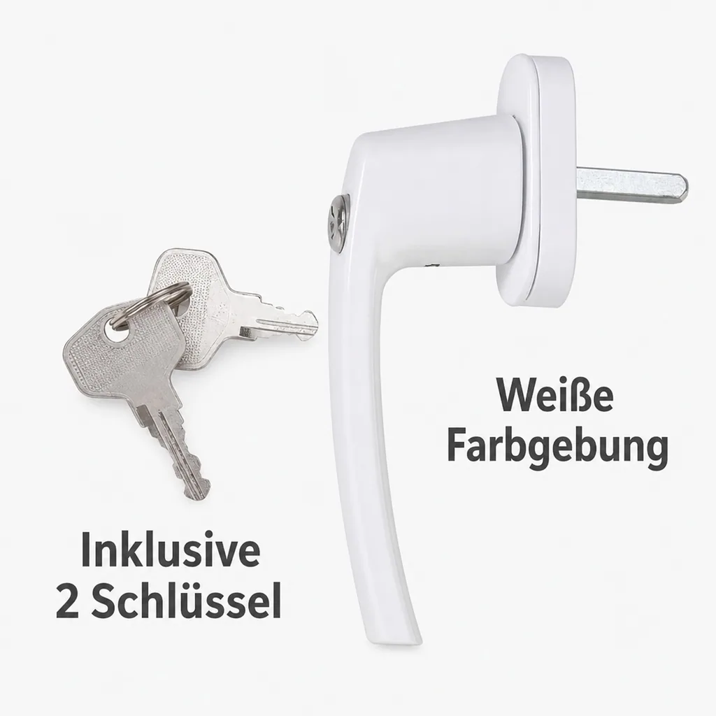 Fenstergriff, abschließbar, mit 2 Schlüsseln, Farbe weiß