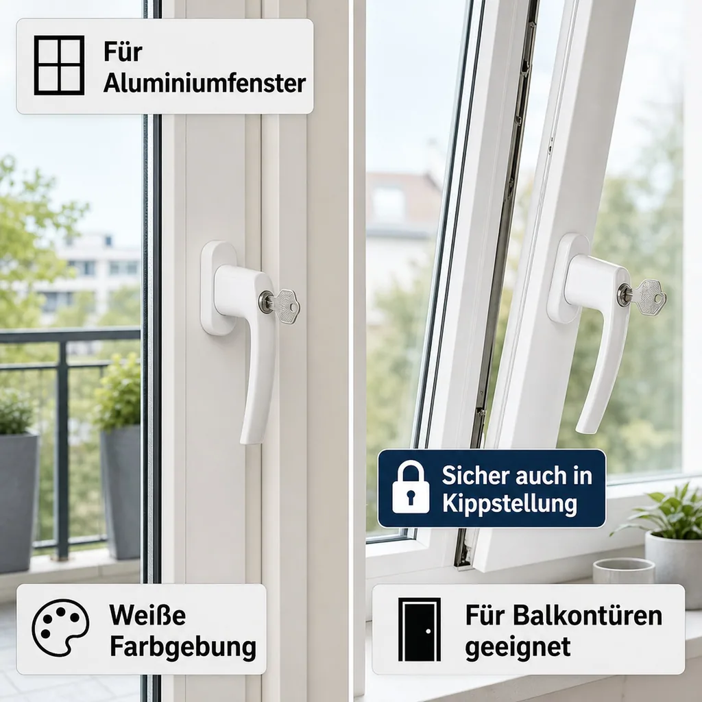 Fenstergriff, abschließbar, mit 2 Schlüsseln, Farbe weiß