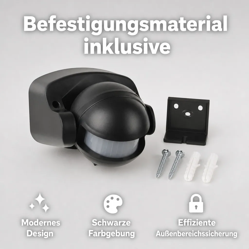 Bewegungsmelder 180° IP44, schwarz, max. 1000 W,  Reichweite max. 12 m