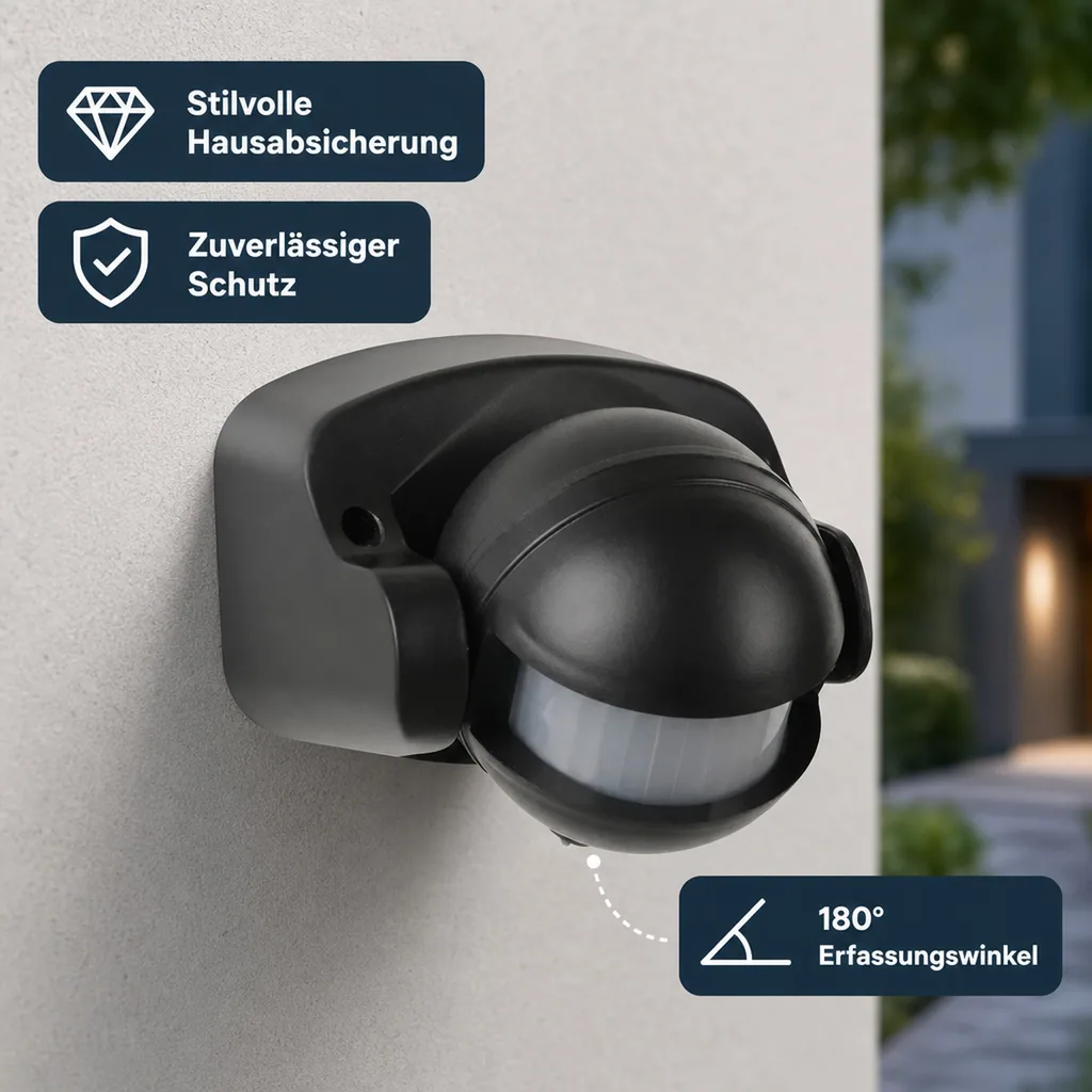 Bewegungsmelder 180° IP44, schwarz, max. 1000 W,  Reichweite max. 12 m