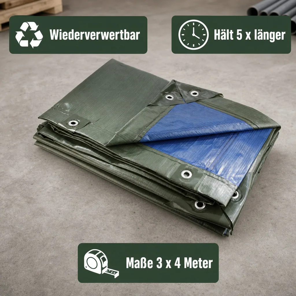 Abdeckplane, grün/blau, super stark 250 g/ m²,3 x 4 m