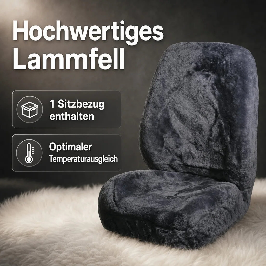 Lammfell Autositzbezug, Schwarz