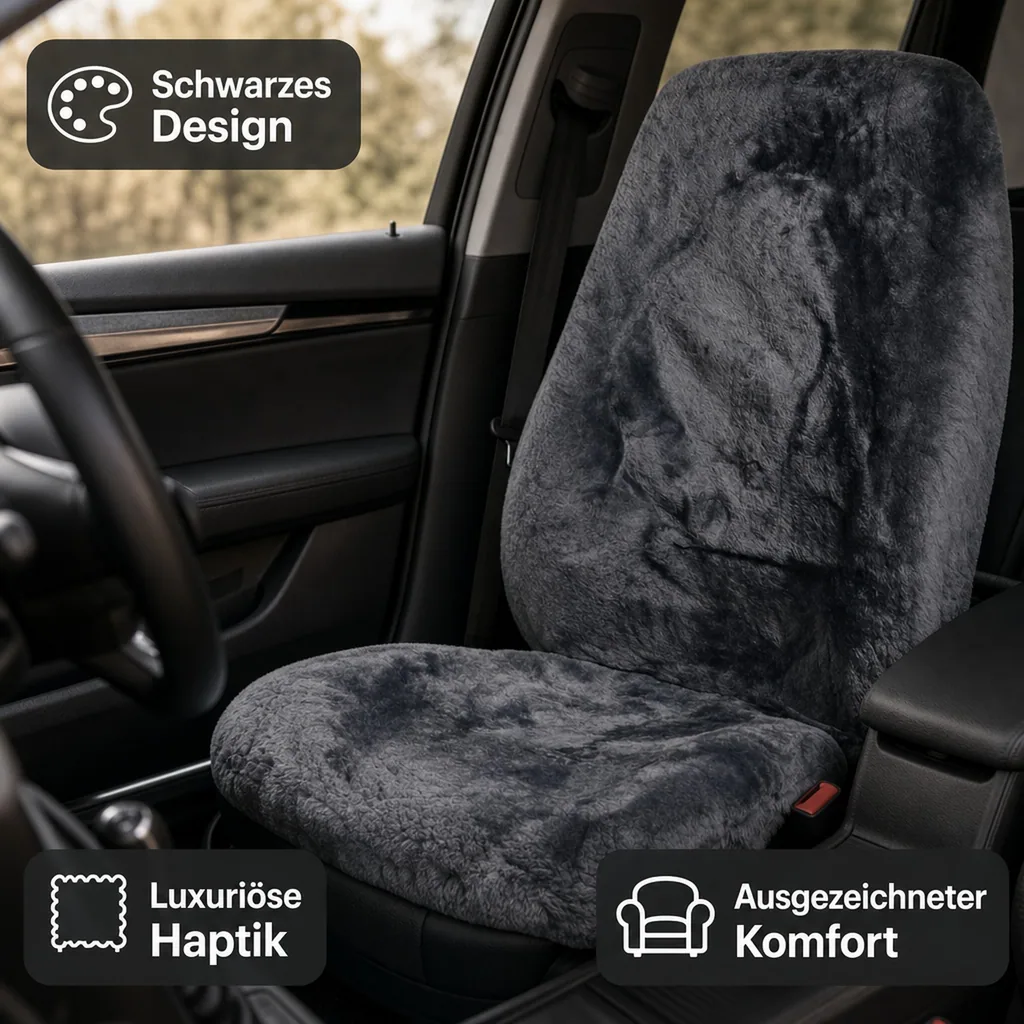 Lammfell Autositzbezug, Schwarz