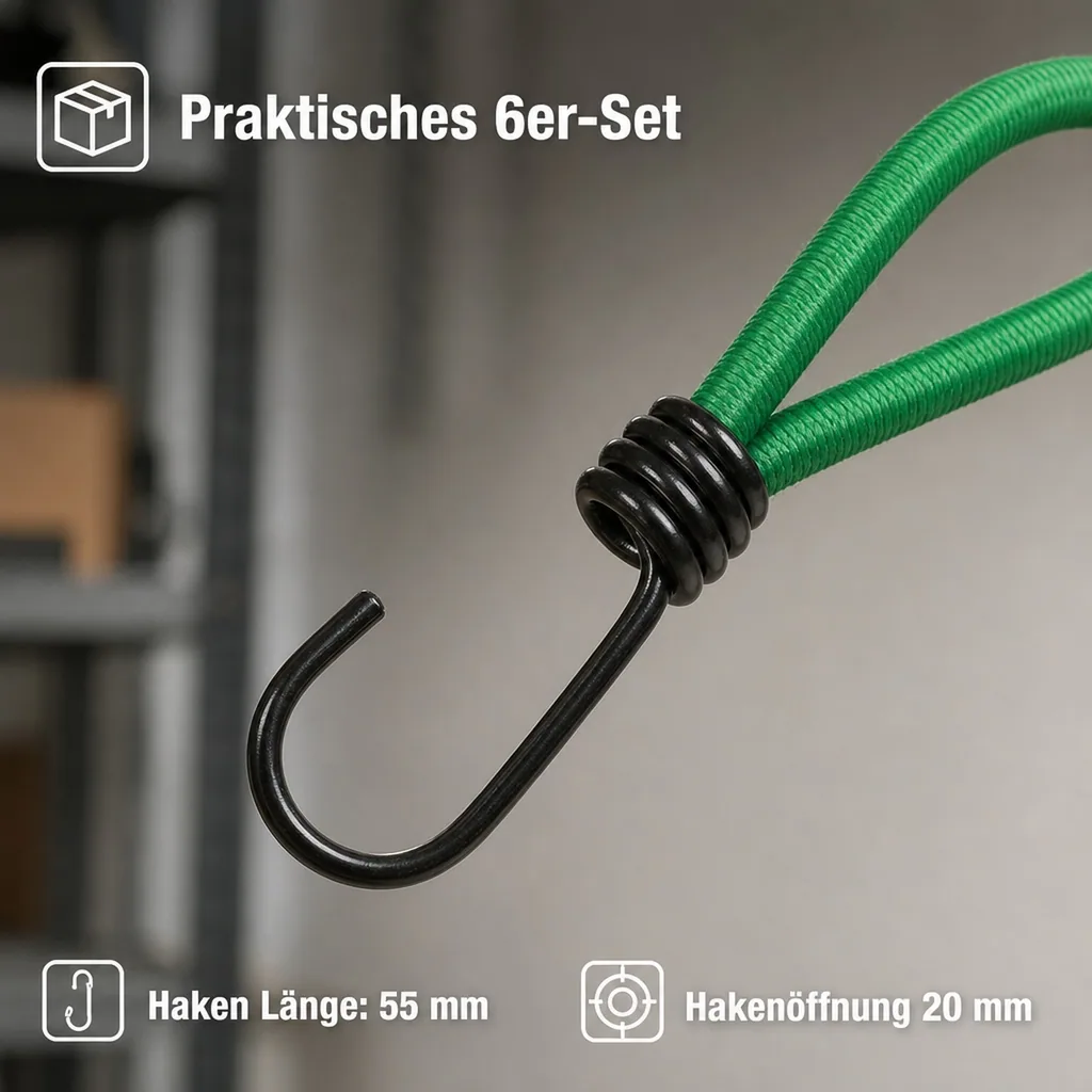 Gummispanner für Ladenetze, Planen u. zur Gepäcksicherung, 6 Stück