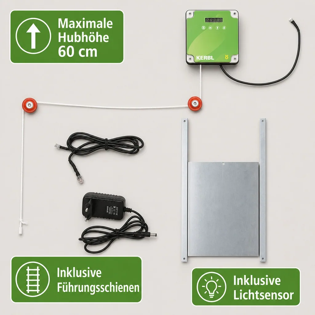 Automatische Hühnertür, Komplett-Set inklusive Schiebetür 30 x 40cm