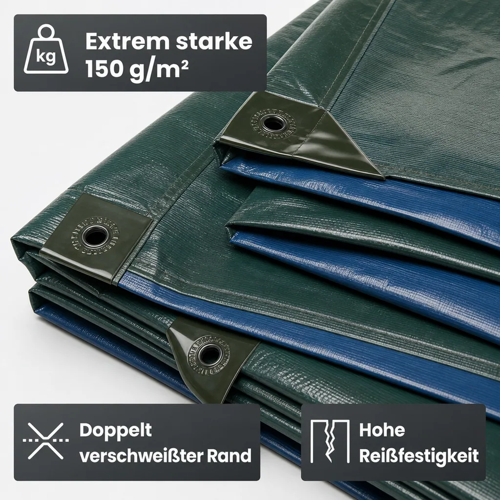 Abdeckplane, grün/blau, extrem stark 150 g/m², 2 x 3 m