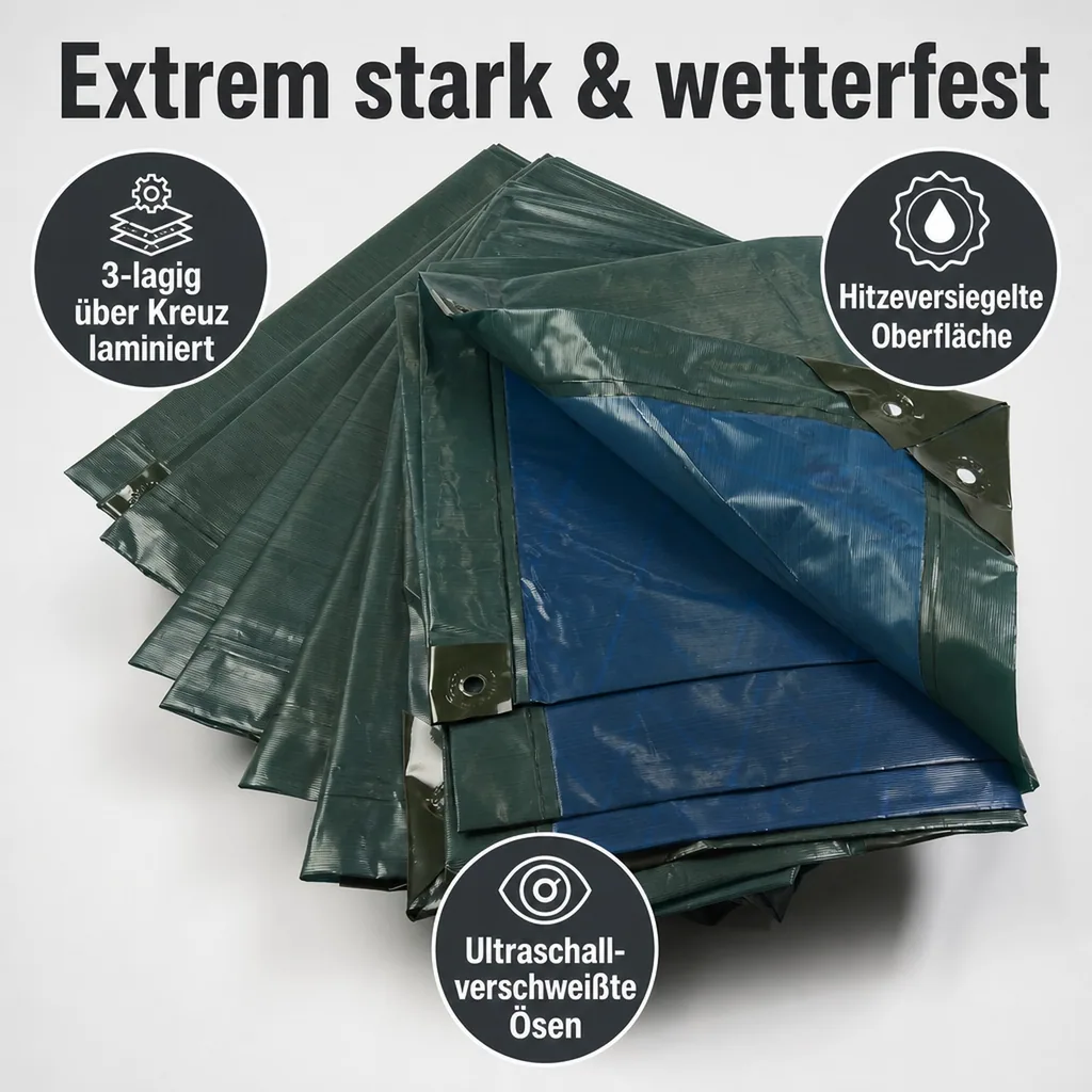 Abdeckplane, grün/blau, extrem stark 150 g/m², 2 x 3 m