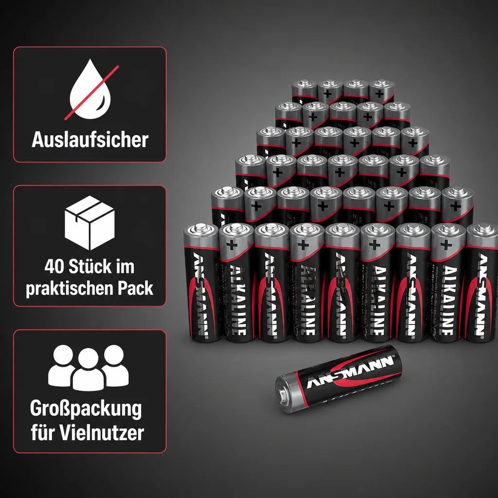 Alkaline Mignon (AA) Batterien - 40 Stück