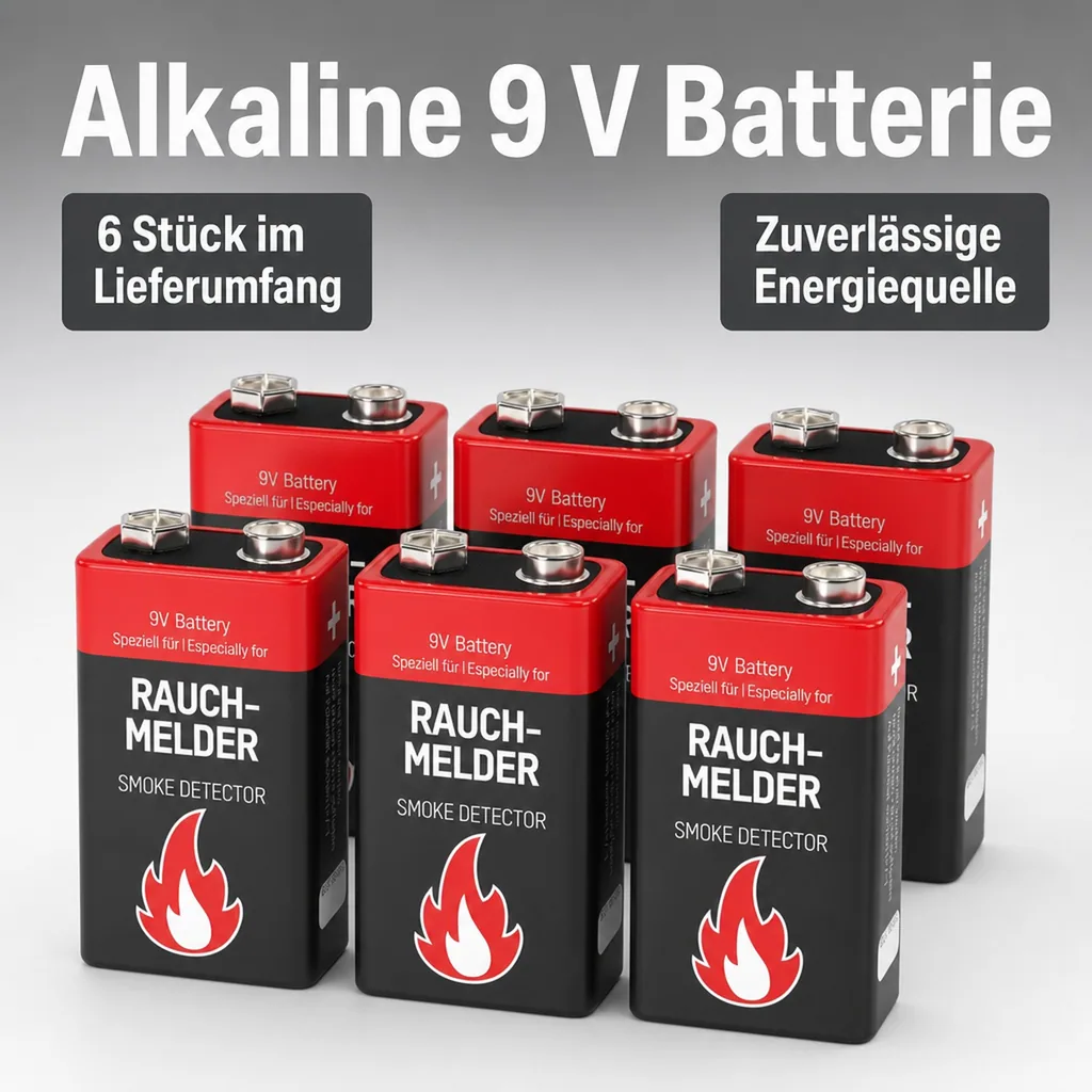 Alkaline 9 V Rauchmelder Batterie - 6 Stück