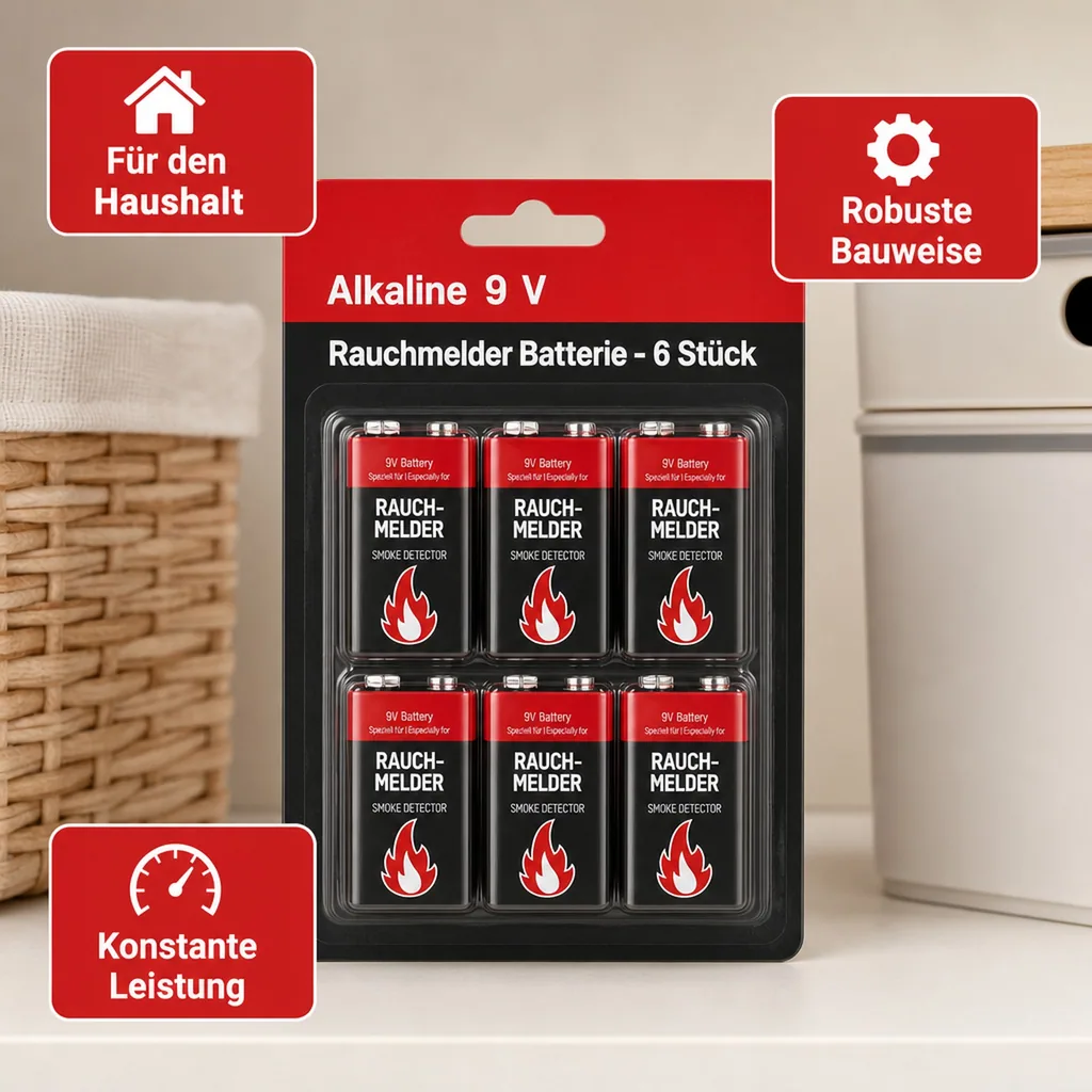 Alkaline 9 V Rauchmelder Batterie - 6 Stück