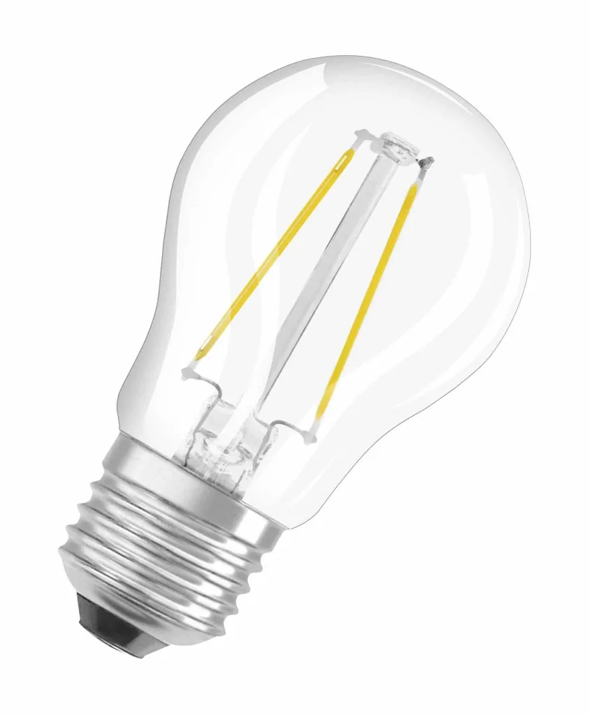 LED CLASSIC P25 Filament Lampe in Tropfenform mit 2,5 Watt, E27, warmweiß, klar