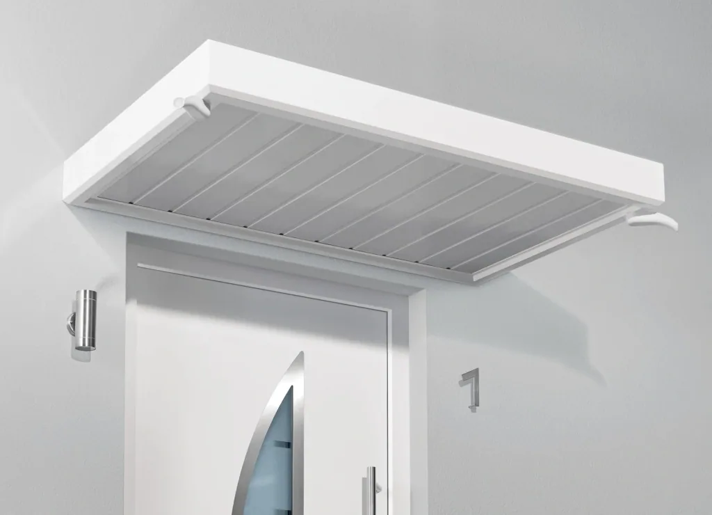Rechteckvordach Typ NM, 2000 x 900 x 140 mm, Farbe weiß - 16 kg