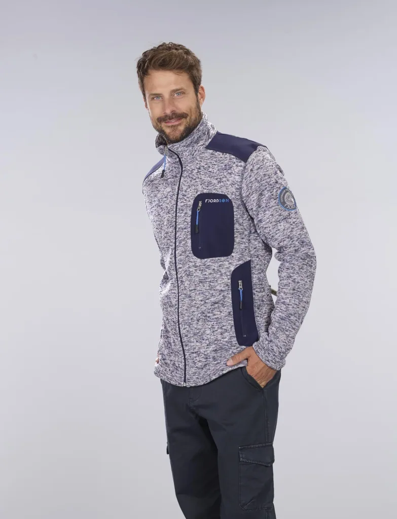 Strickfleece Jacke mit Reißverschluß, Farbe marine/grau melange, Gr. XL
