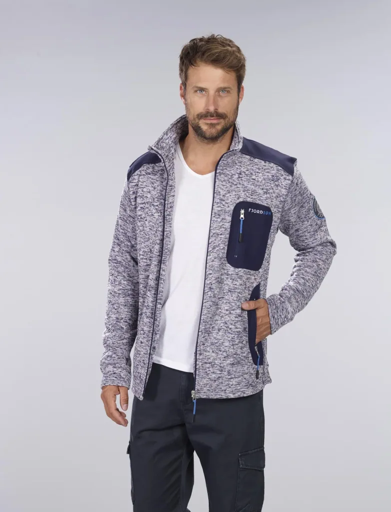 Strickfleece Jacke mit Reißverschluß, Farbe marine/grau melange, Gr. XL