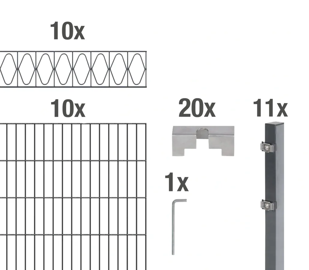 Doppelstabmattenzaun Sets anthrazit mit Dekorelement "Eleganz", Länge: 20 m, Höhe: 120 cm