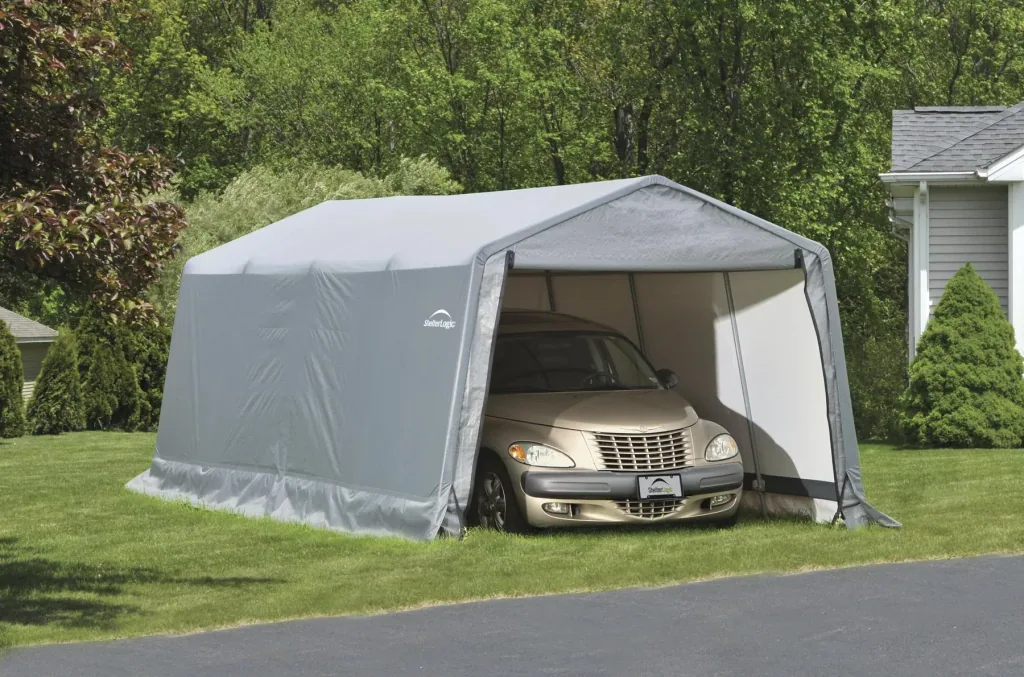 ShelterLogic Foliengarage 18,3 m², grau, 300×610 cm – Garage-in-a-Box, DuPont-Stahlrahmen, wetterfest