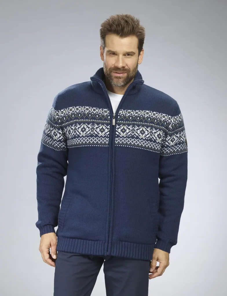 Strickjacke mit Berberfleece, Farbe marine, Gr.M