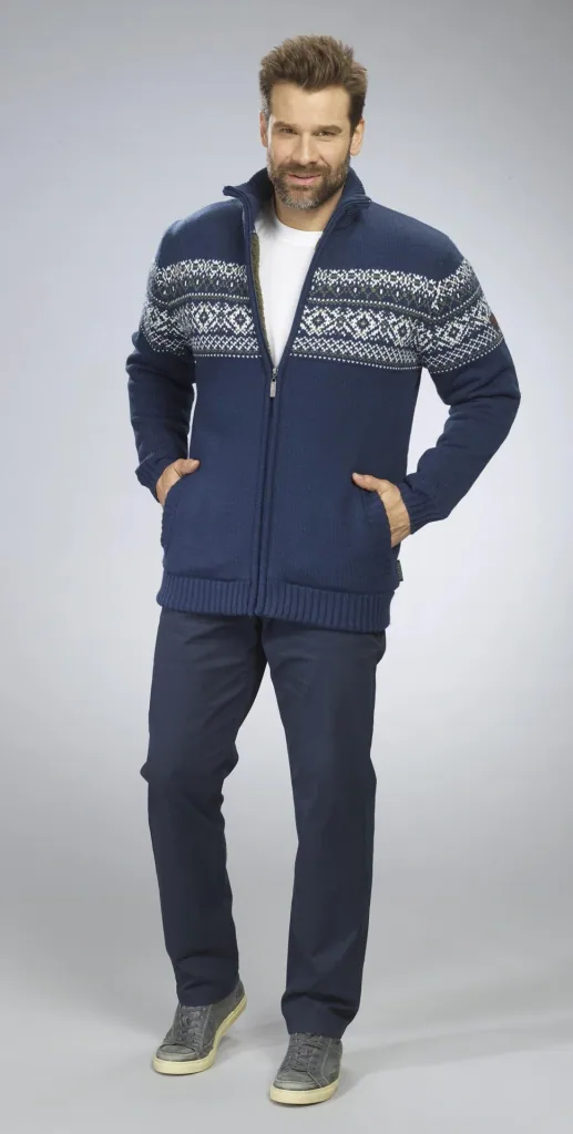 Strickjacke mit Berberfleece, Farbe marine, Gr.M