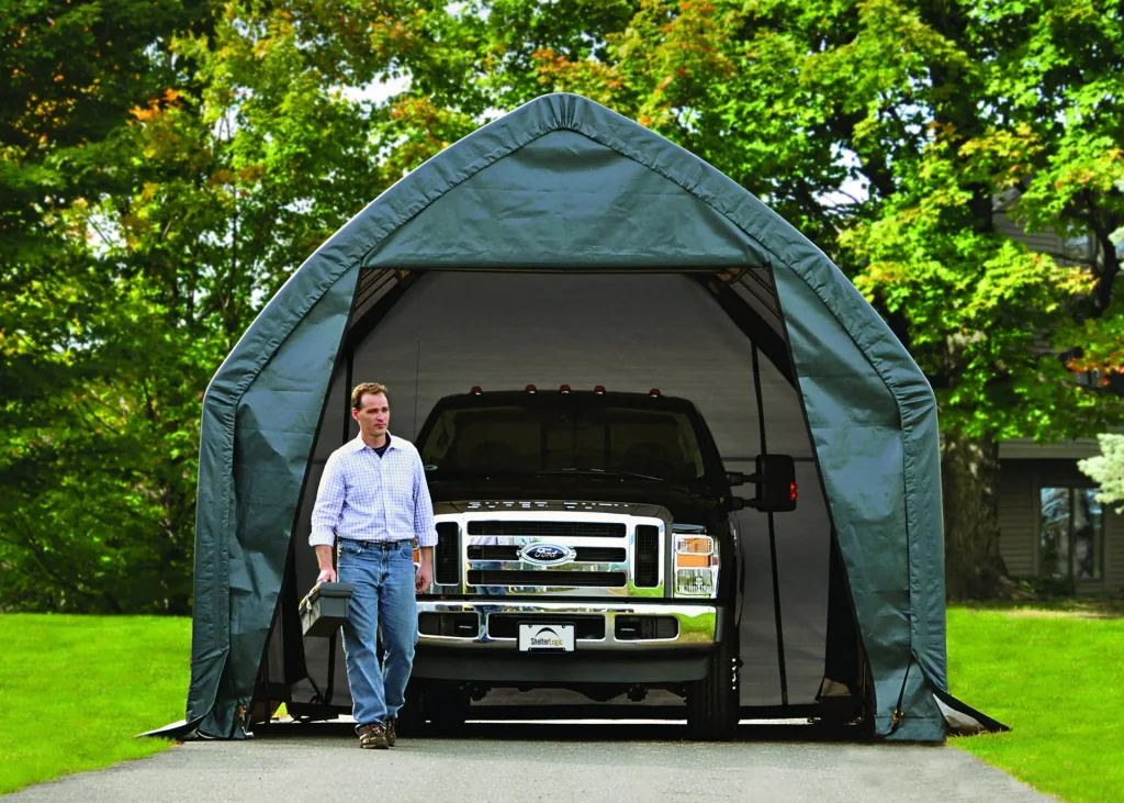 ShelterLogic Foliengarage 23,8 m², grün, 390×610 cm – Garage-in-a-Box, DuPont-Stahlrahmen, wetterfest
