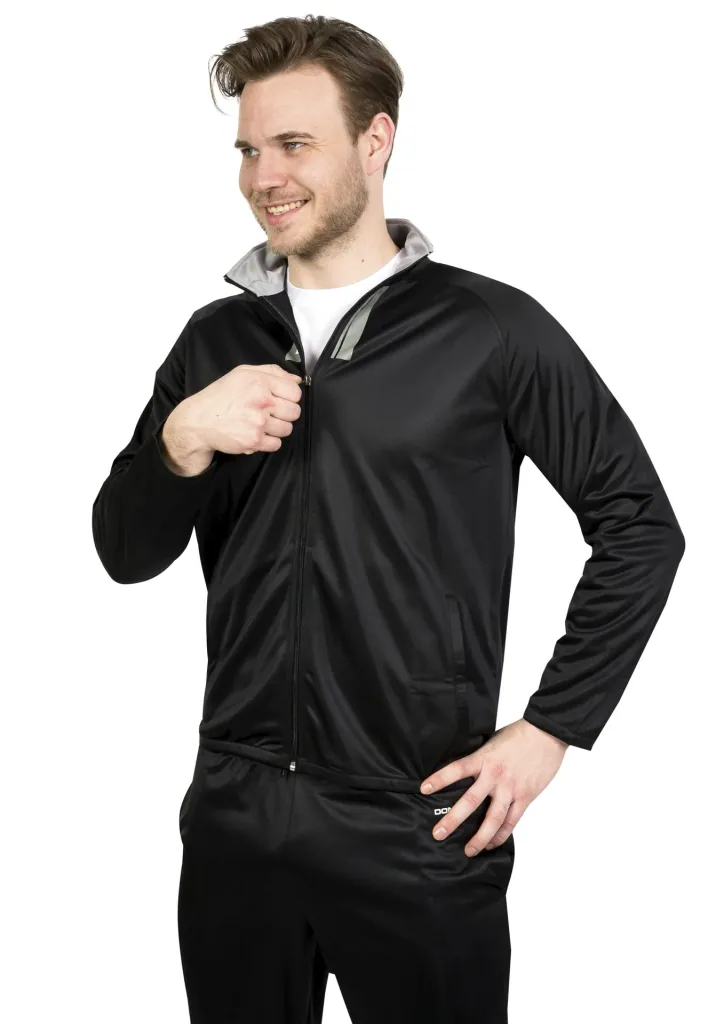 Trainingsanzug, 2-teilig, schwarz/grau, Gr. L