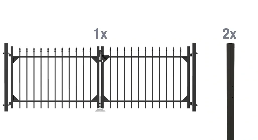 Doppeltor-Set Chaussee inkl. Pfosten 3 x 1 m schwarz matt