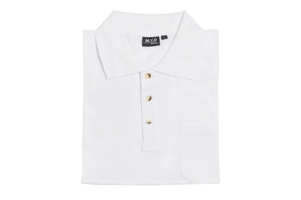 Poloshirt mit Knopfleiste und Brusttasche, Farbe weiß, Gr.M
