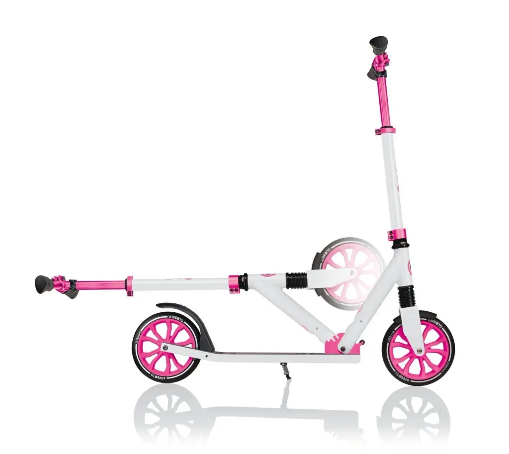 NL 205 Tretroller, 205 mm, ABEC 7, höhenverstellbar, Frontfederung, Klappmechanismus, weiß-pink